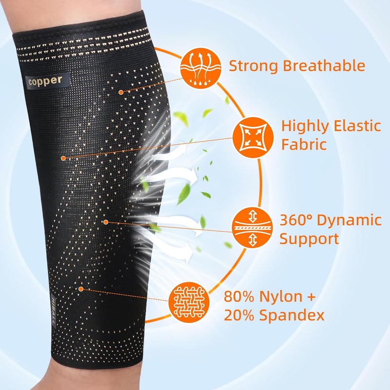 Hiball Copper Calf Compression Sleeves for Men & Women, Lower Leg Support Braces, Footless Graduated Compression Socks for Varicose Veins, Shin Splint, Lymphedema, Calf Pain Relief, Running (1 Pair) - Image 3